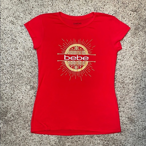 Bebe Woman’s Y2K Red Short Sleeve Fitted T Shirt Size Large - Picture 1 of 5